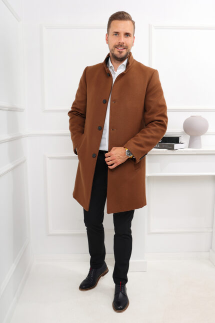 Wełniany płaszcz 3/4 stójka